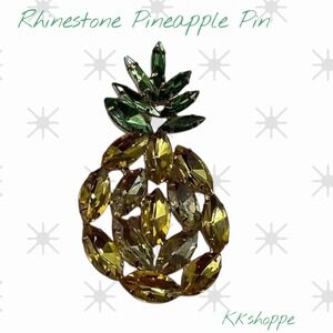 3" Sparkling Gold Pineapple Brooch Gem Rhinestone Pin Women Fashion Jewelry